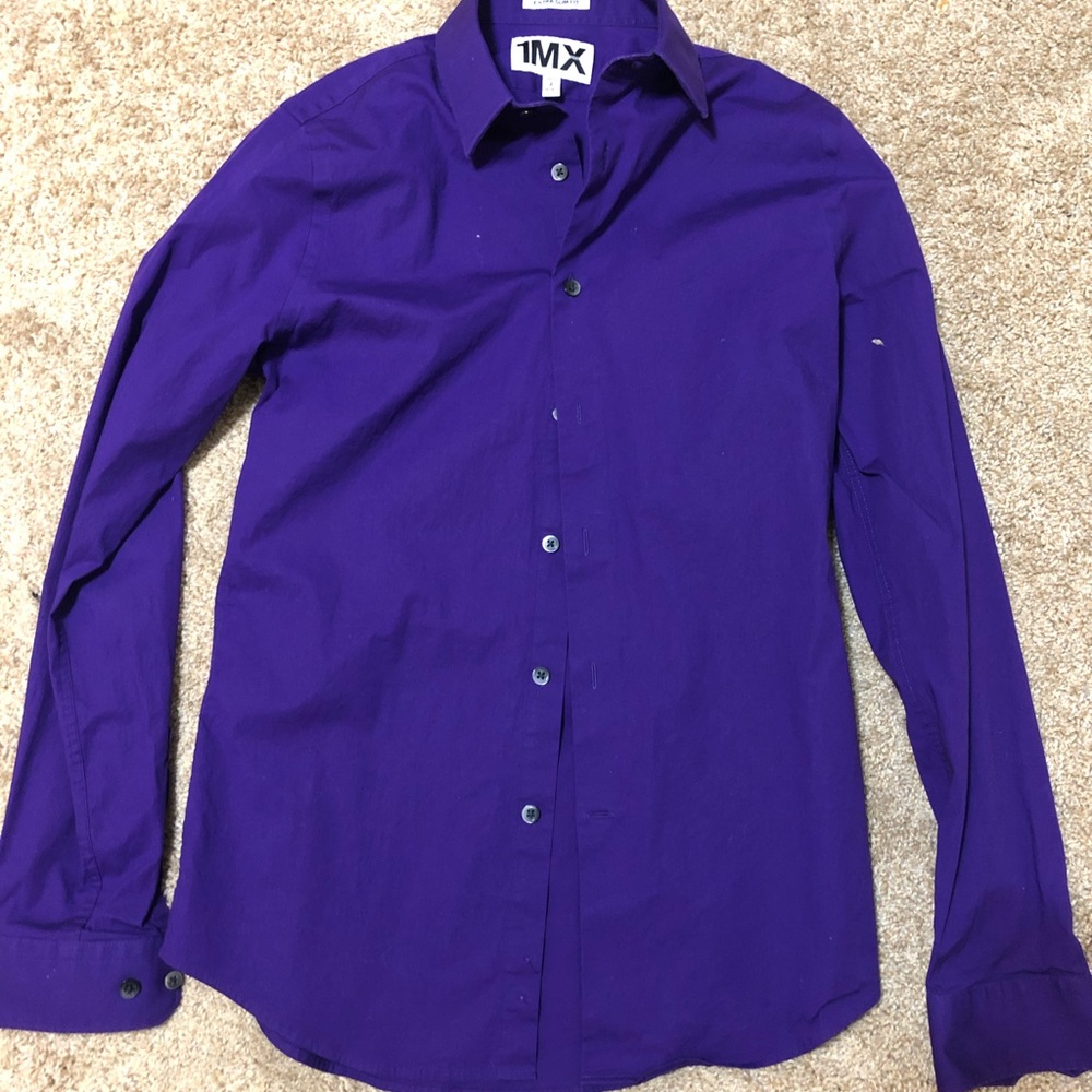 1MX BUTTON UP PURPLE MENS, Small, EXTRA SLIM FIT.
